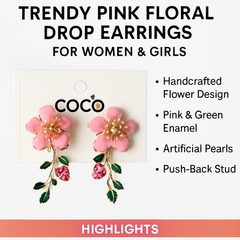 Trendy Pink Floral Drop Earrings for Women & Girls
