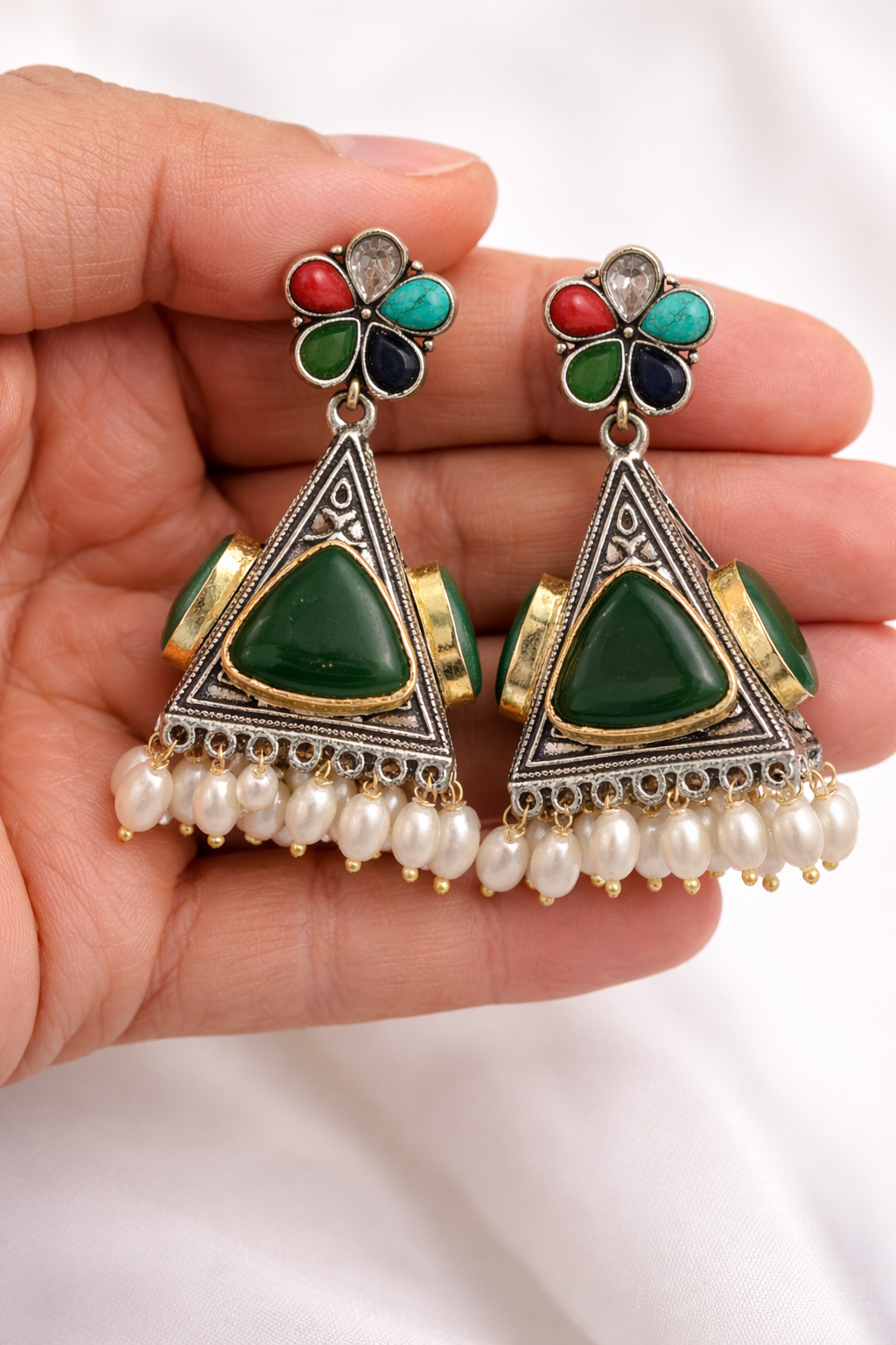 Emerald Green Pearl Jhumka