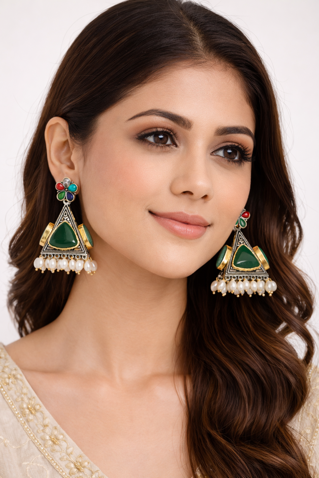 Emerald Green Pearl Jhumka