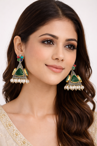 Emerald Green Pearl Jhumka