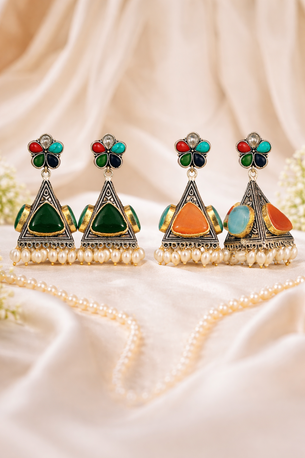 Amber Orange Pearl Jhumka