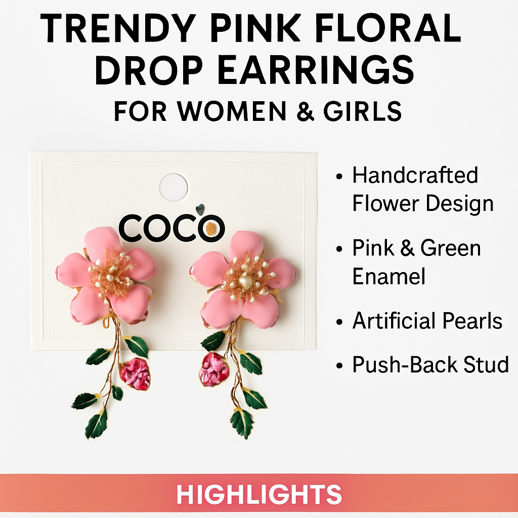Trendy Pink Floral Drop Earrings for Women & Girls