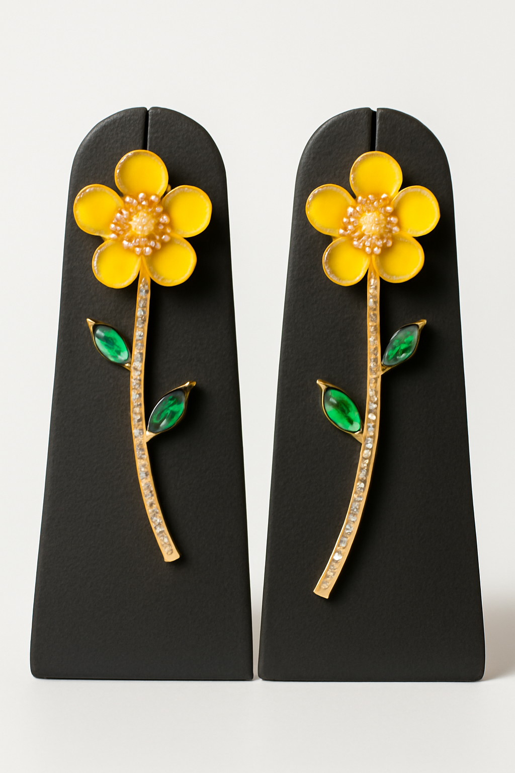 Floral Crystal Stem Dangler Earrings for Women & Girls, Enamel Flower with Rhinestone Stem and Green Leaf Accents, Party & Ethnic Wear