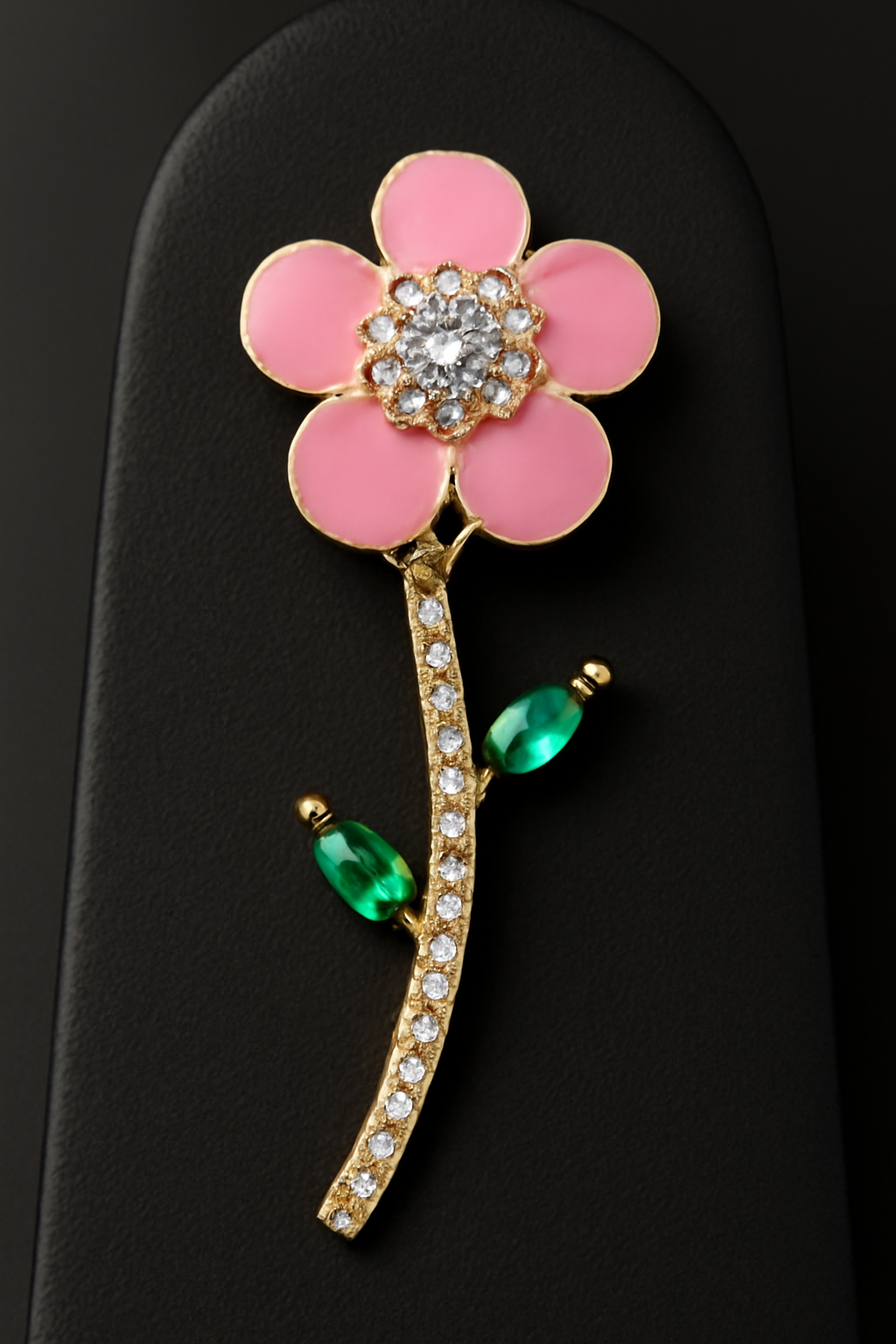 Floral Crystal Stem Dangler Earrings for Women & Girls, Enamel Flower with Rhinestone Stem and Green Leaf Accents, Party & Ethnic Wear