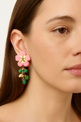 Trendy Pink Floral Drop Earrings for Women & Girls
